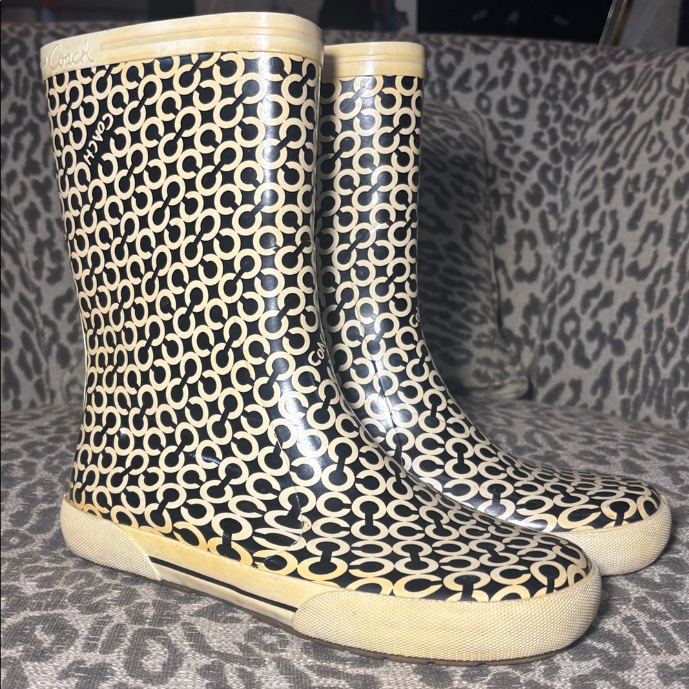 Coach Black & Cream Signature Pattern Rain Boots